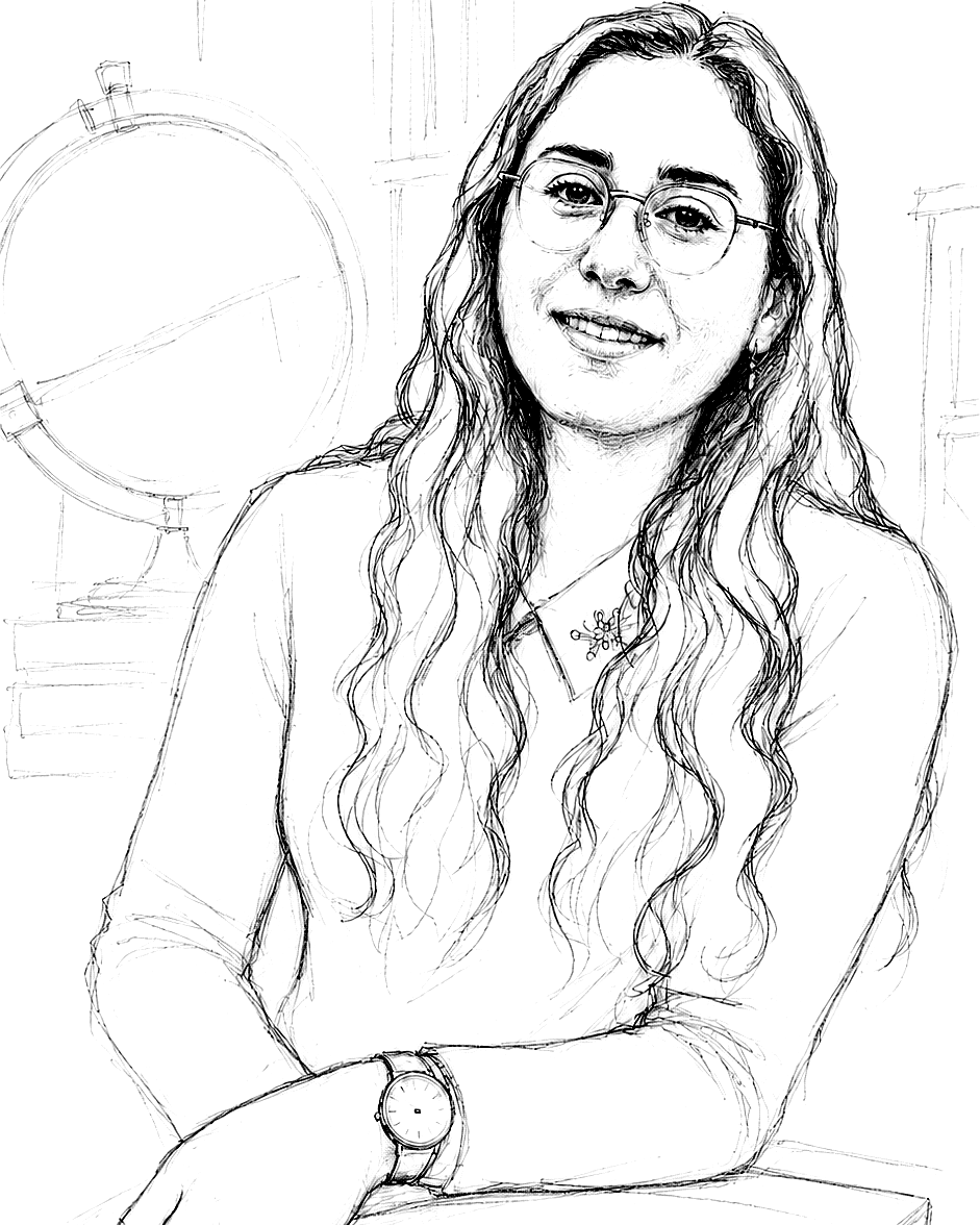 Pencil sketch portrait of Rose Szpilzinger, founder of Tailored Curriculum